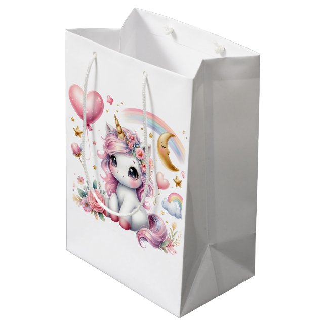 Pink Unicorn  Medium Gift Bag (Back Angled)