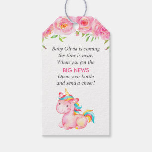 Pink Unicorn Mini Champagne Baby Girl Shower Favor Gift Tags