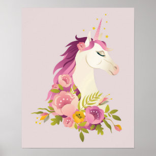 Pink Unicorn Nursery Art Poster