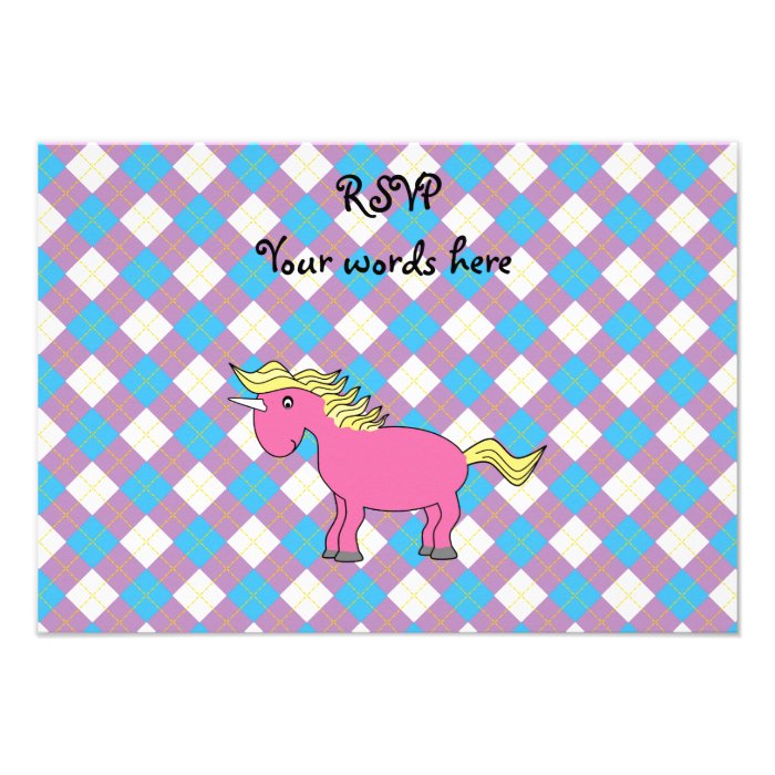 Pink unicorn on argyle background custom announcement