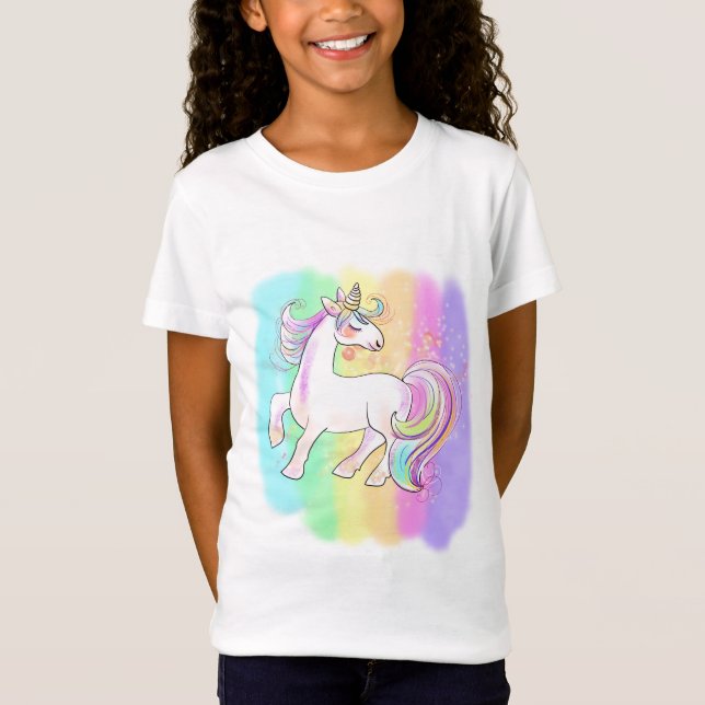  pink unicorn on rainbow background T-Shirt (Front)