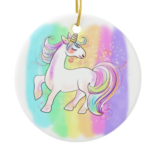 pink unicorn on rainbow background T-Shirt Ceramic Ornament