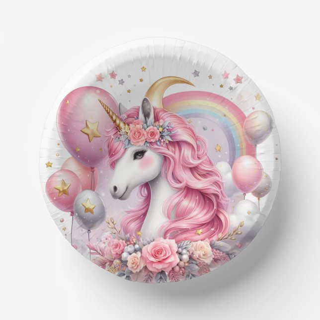 Pink Unicorn  Paper Bowls (Front)