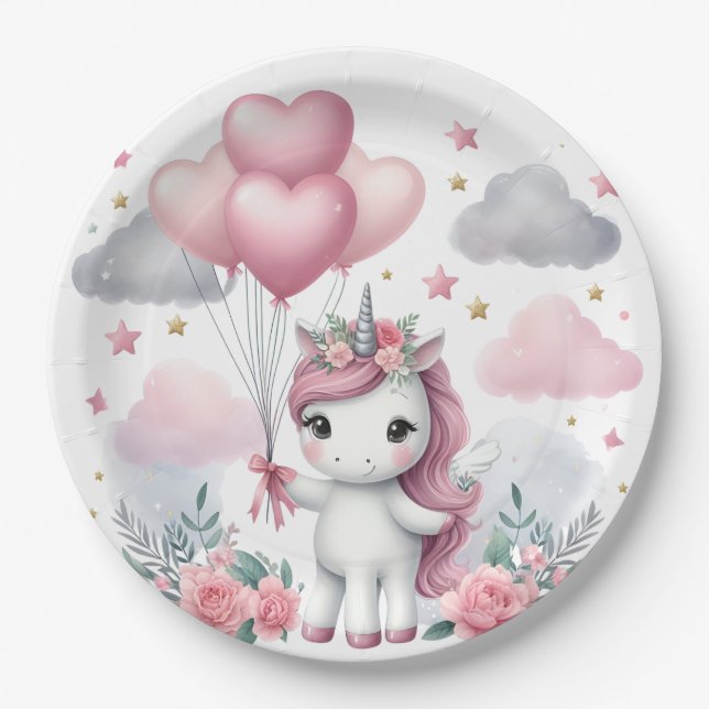 Pink Unicorn  Paper Plates (Front)