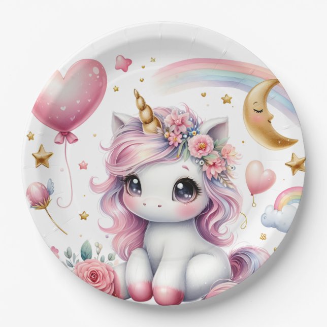 Pink Unicorn  Paper Plates (Front)