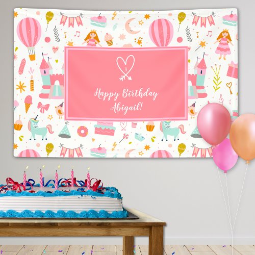 Pink Unicorn Party Pattern Girl Kid Happy Birthday Banner