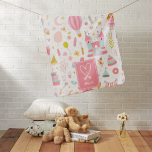 Pink Unicorn Party Pattern Monogrammed Girl Baby Blanket