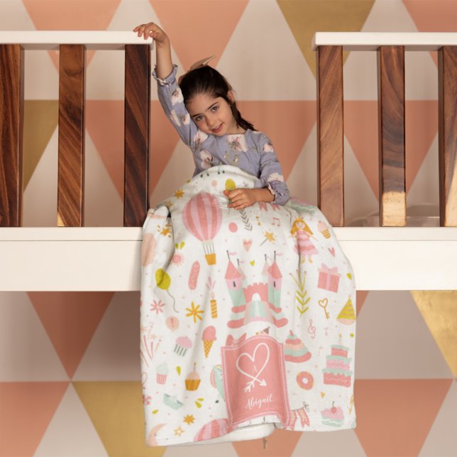 Pink Unicorn Party Pattern Monogrammed Girl Kids Fleece Blanket (Creator Uploaded)