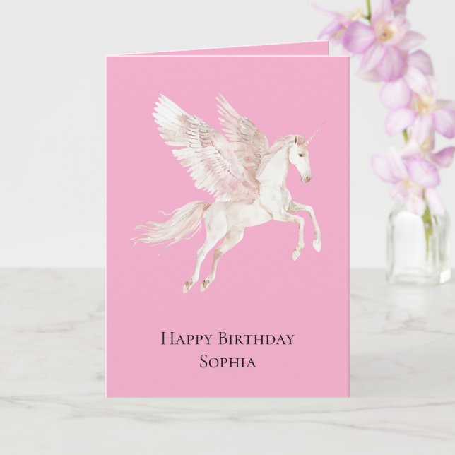 Pink Unicorn Pegasus Birthday Card (Orchid)