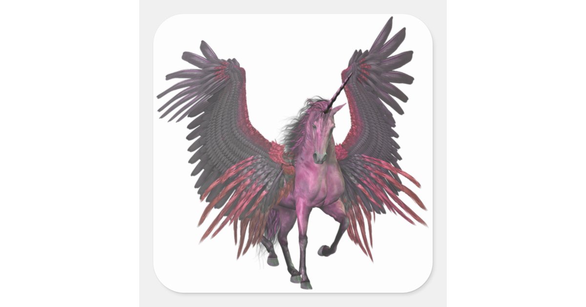 Pink Unicorn Pegasus Fantasy Flying Horse Square Sticker | Zazzle