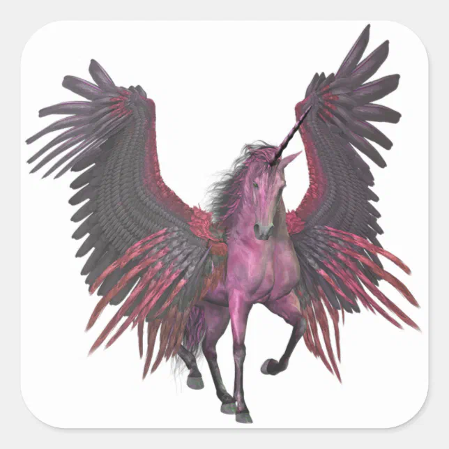 Pink Unicorn Pegasus Fantasy Flying Horse Square Sticker | Zazzle