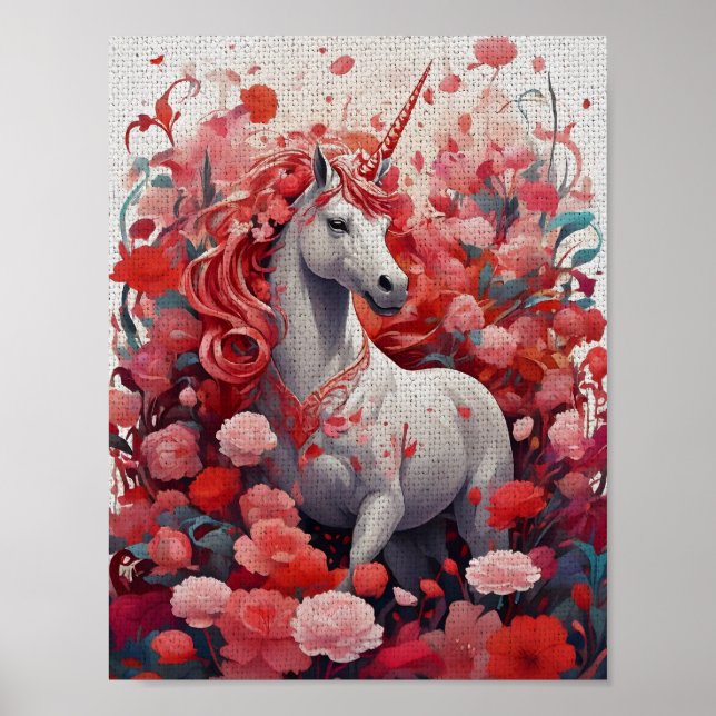 Pink Unicorn & Peony Dreamscape Fantasy Poster (Front)