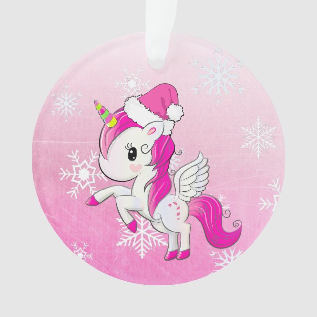 Pink Unicorn Personalied Christmas Ornament (Front)