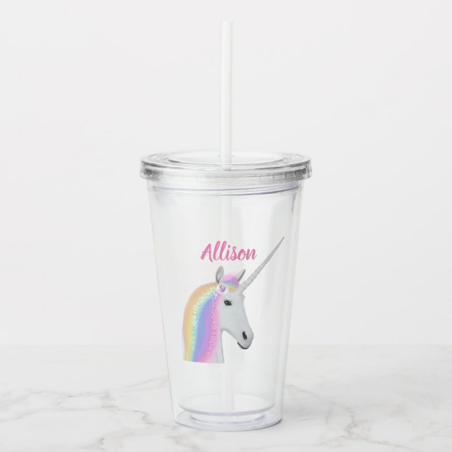 Pink Unicorn Personalized Acrylic Tumbler (Front)