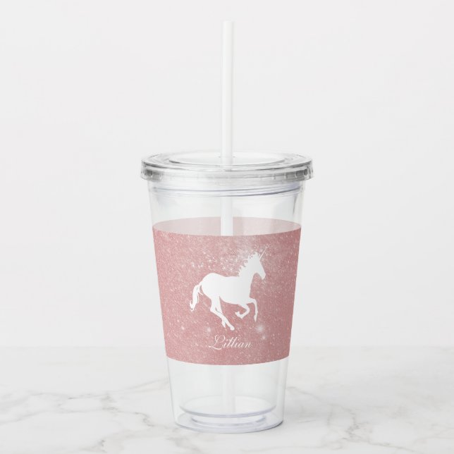 Pink Unicorn Personalized Acrylic Tumbler (Front)