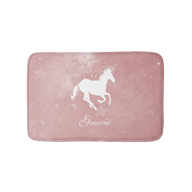 Pink Unicorn Personalized Bath Mat (Front)