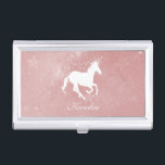 Pink Unicorn Personalized Business Card Case<br><div class="desc">Store your business cards with a Pink Unicorn Personalized Business Card Holder. Business card holder design features a colorful starry background and a unicorn adorned with stars with a place to personalize with your name. Additional items available with this design as well. Please contact me directly for assistance with personalization....</div>