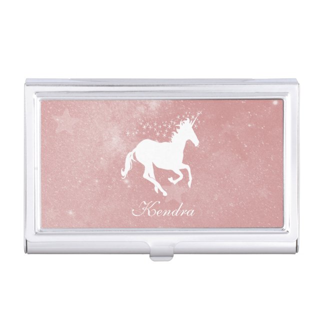 Pink Unicorn Personalized Business Card Case (Front)