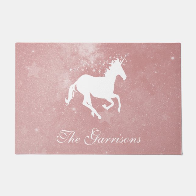 Pink Unicorn Personalized Doormat (Front)