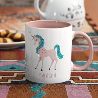 Pink Unicorn Personalized Girls Kids Name Mug