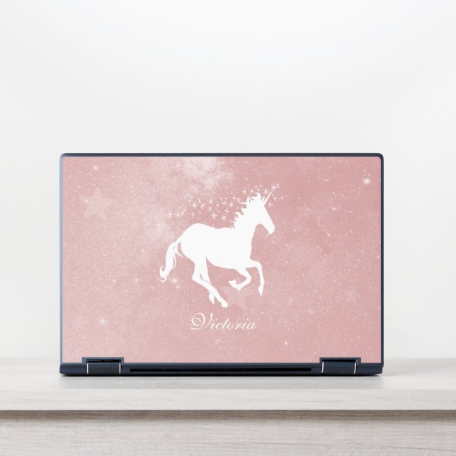 Pink Unicorn Personalized HP Laptop Skin (Front)