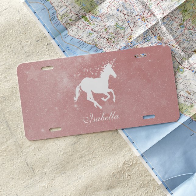 Pink Unicorn Personalized License Plate (In Situ)