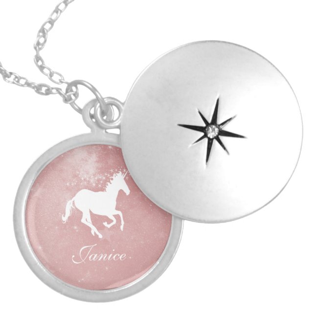 Pink Unicorn Personalized Locket Necklace (Front)