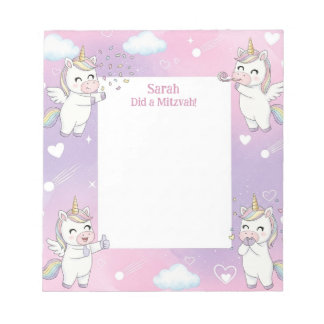 Pink Unicorn Personalized Mitzvah Notes Notepad