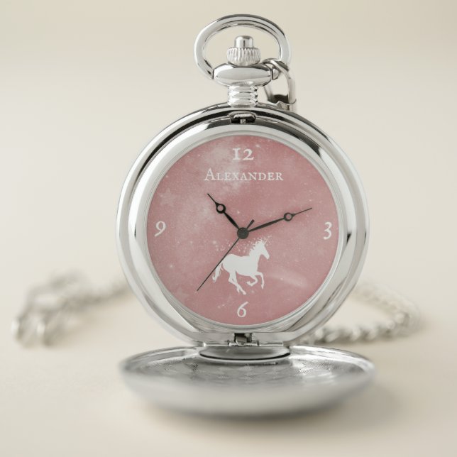 Pink Unicorn Personalized Pocket Watch (Inside)