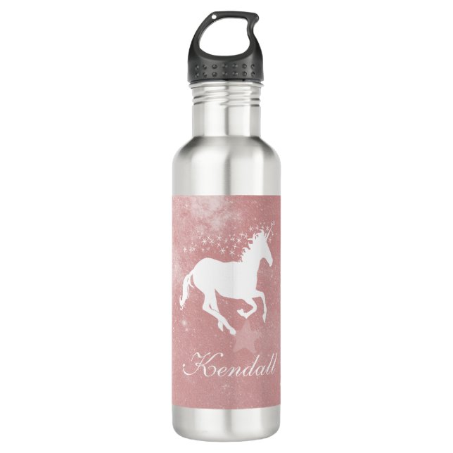 Pink Unicorn Personalized Stainless Steel Water Bottle (Front)