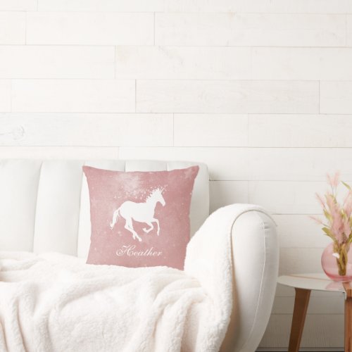 Pink Unicorn Personalized Throw Pillow