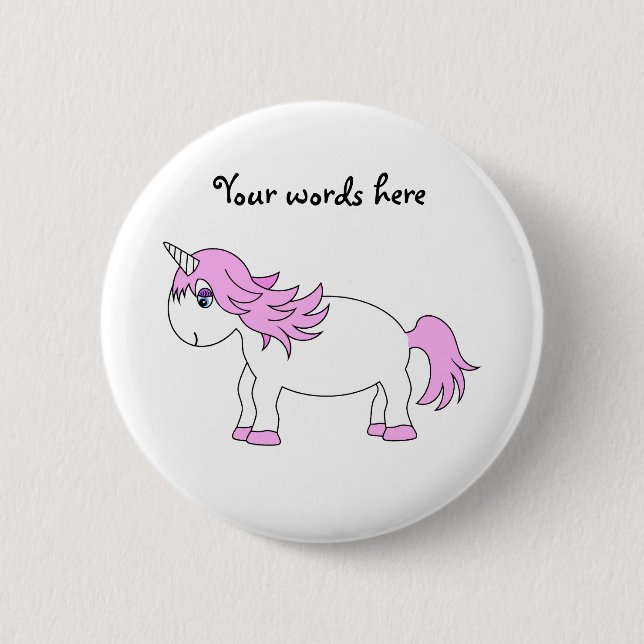 Pink unicorn pinback button (Front)