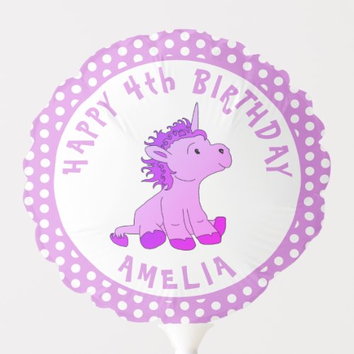 Pink Unicorn Polka Dot Girl Birthday  Balloon