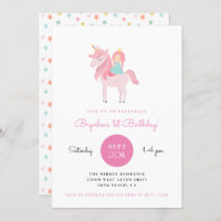 Pink Unicorn Princess Birthday Party Invitation