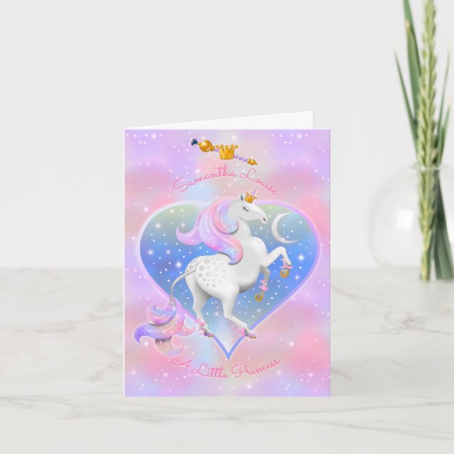 Pink Unicorn Princess with Crown and Sceptre Card (Front)