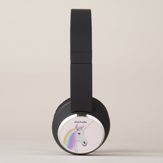 Pink Unicorn Rainbow Custom Bluetooth Headphones (Left)