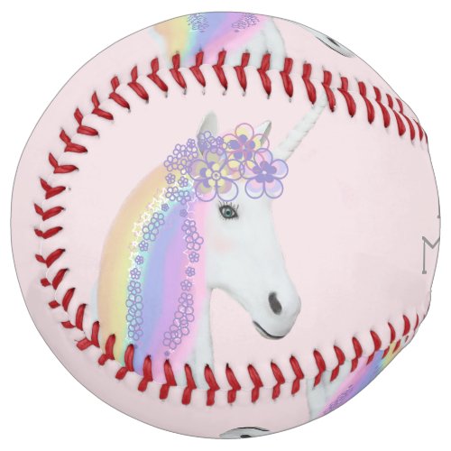 Pink Unicorn Rainbow Girls Personalized Softball