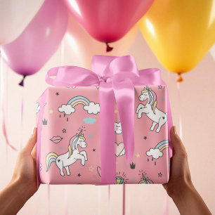 Pink Unicorn Rainbow Pattern Wrapping Paper