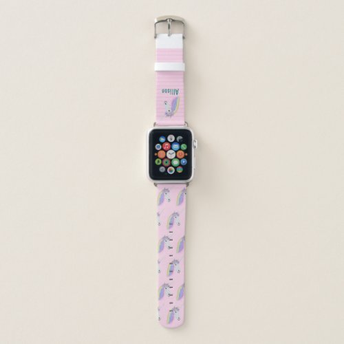 Pink Unicorn Rainbow Personalized Apple Watch Band