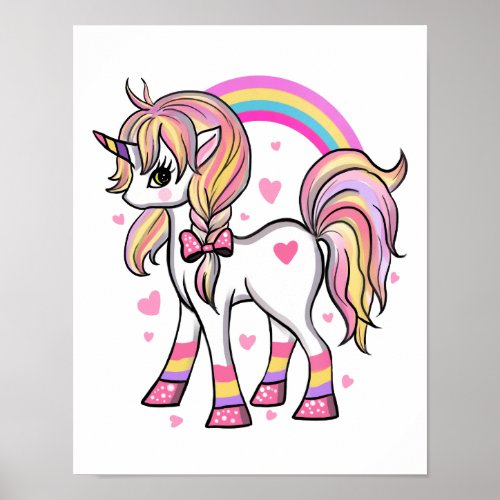 Pink Unicorn Rainbow Poster