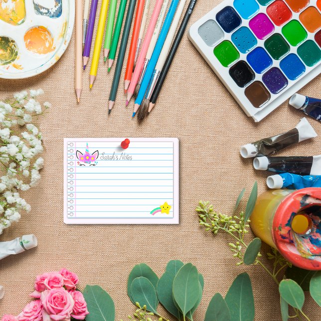 Pink unicorn & rainbow shooting star 4" x 3" post-it notes (Creator Uploaded)