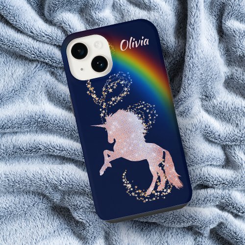 Pink Unicorn Rainbow Stars Sparkle iPhone 14 Case