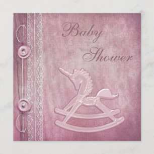 Pink Unicorn Rocking Horse & Lace Baby Shower Invitation
