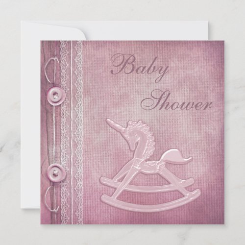 Pink Unicorn Rocking Horse  Lace Baby Shower Invitation