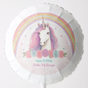 Pink Unicorn, Roses & Rainbow Birthday Party Balloon