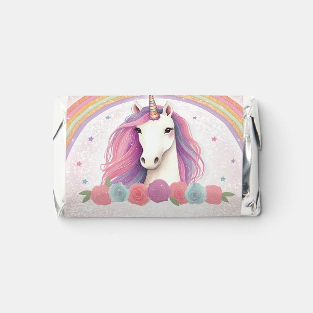 Pink Unicorn, Roses & Rainbow Birthday Party Hershey's Miniatures (Front)