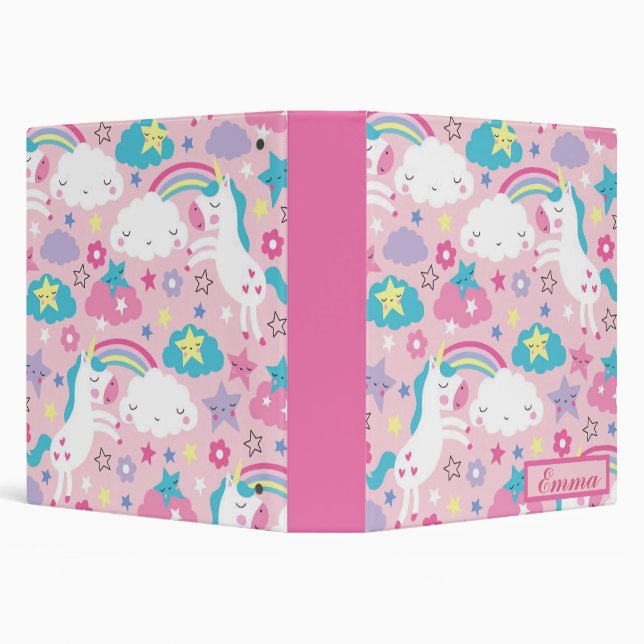 Pink Unicorn School 3 Ring Binder (Background)