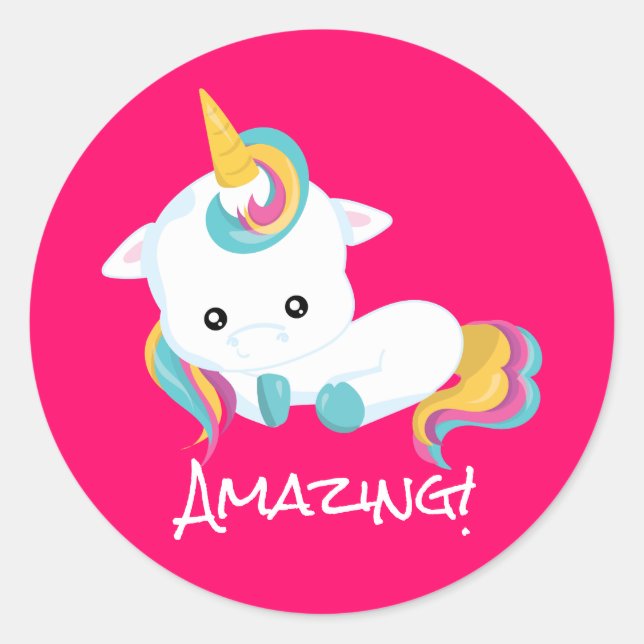 Pink Unicorn School Teacher Merit Award Classic Round Sticker (Front)