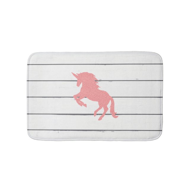 Pink Unicorn Shiplap Rustic Wood Bath Mat (Front)