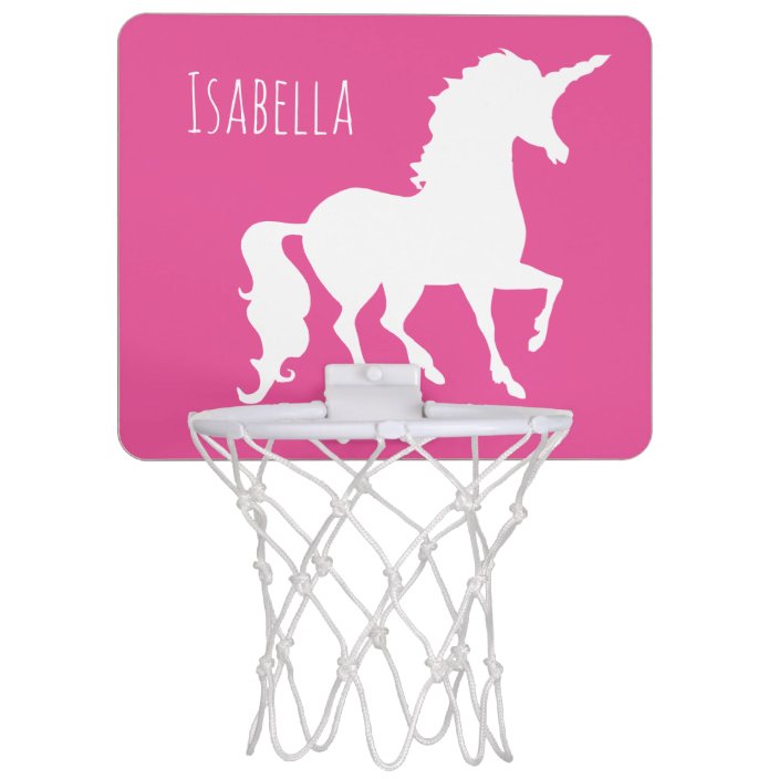 Pink Unicorn Silhouette Girly Kids Personalized Mini Basketball Hoop